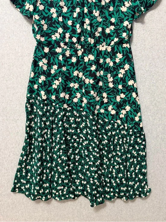 Ann Taylor Mixed Floral Flare Dress NWT Size 10 Green Blouson Short Sleeve Midi - Picture 7 of 10